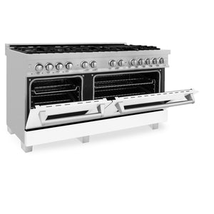 ZLINE 60" 7.4 cu ft Dual Fuel Range with Gas Stove and Electric Oven in Fingerprint Resistant Stainless Steel and White Matte Doors (RAS-WM-60)