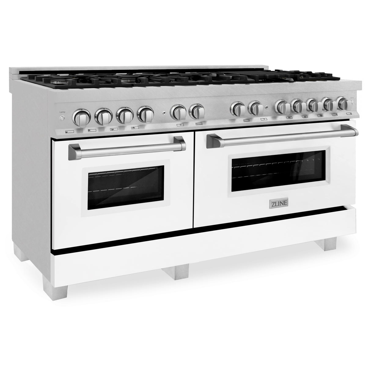 ZLINE 60" 7.4 cu ft Dual Fuel Range with Gas Stove and Electric Oven in Fingerprint Resistant Stainless Steel and White Matte Doors (RAS-WM-60)