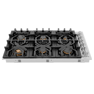 ZLINE 36" Dropin Gas Stovetop with 6 Gas Brass Burners and Black Porcelain Top (RC-BR-36-PBT)