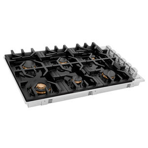 ZLINE 36" Dropin Gas Stovetop with 6 Gas Brass Burners and Black Porcelain Top (RC-BR-36-PBT)