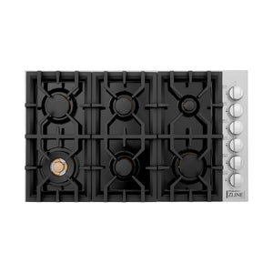 ZLINE 36" Dropin Gas Stovetop with 6 Gas Brass Burners and Black Porcelain Top (RC-BR-36-PBT)