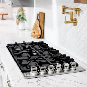 ZLINE 36" Dropin Gas Stovetop with 6 Gas Burners and Black Porcelain Top (RC36-PBT)