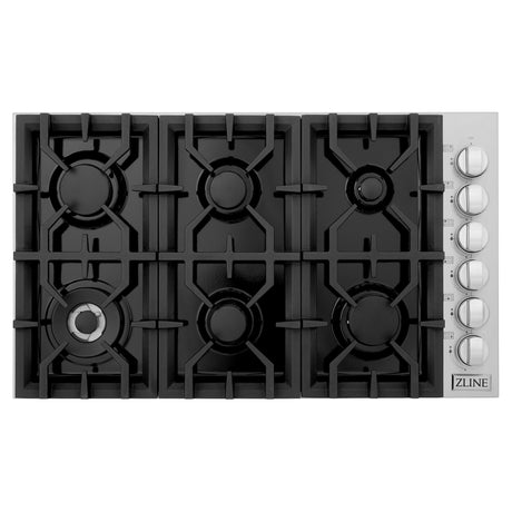 ZLINE 36" Dropin Gas Stovetop with 6 Gas Burners and Black Porcelain Top (RC36-PBT)