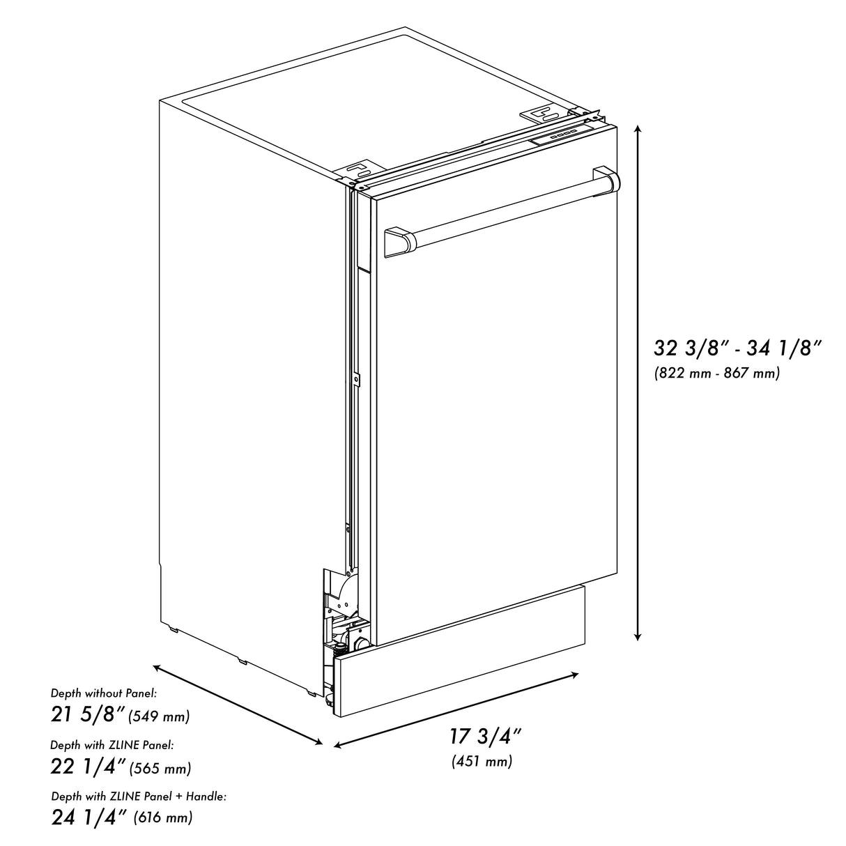 ZLINE 18" Tallac Series 3rd Rack Top Control Built-In Dishwasher in Hand Hammered Copper with Stainless Steel Tub, 51dBa (DWV-HH-18)