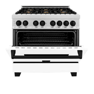 ZLINE Autograph Edition 36" 4.6 cu ft Dual Fuel Range with Gas Stove and Electric Oven in Fingerprint Resistant Stainless Steel with White Matte Door and Matte Black Accents (RASZ-WM-36-MB)