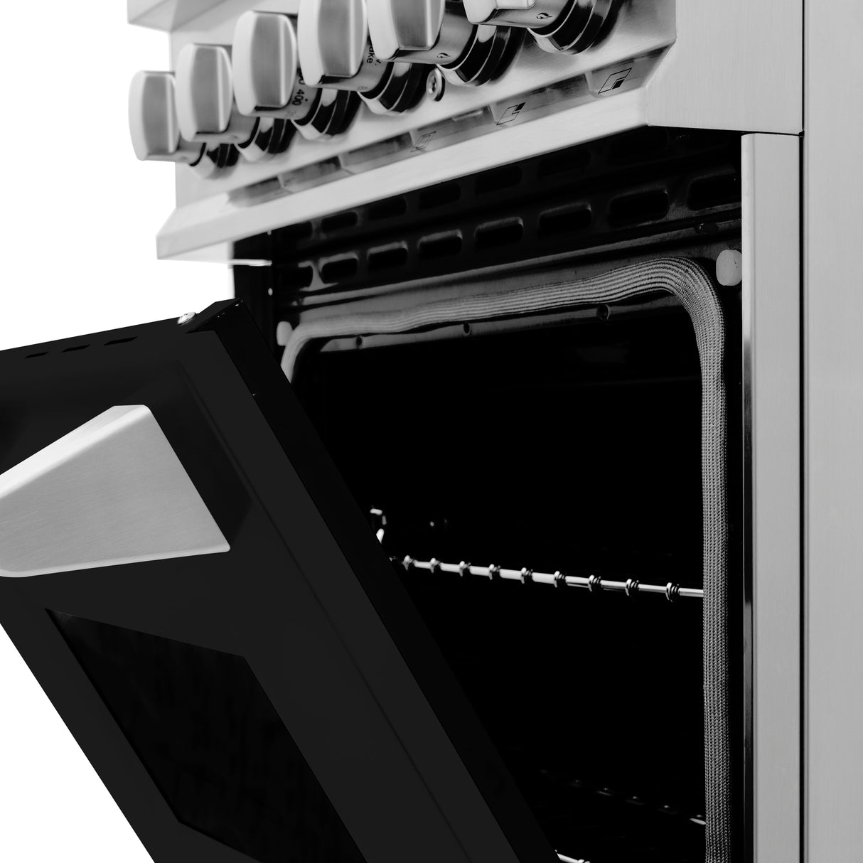 ZLINE 24" 2.8 cu ft Dual Fuel Range with Gas Stove and Electric Oven in Stainless Steel and Black Matte Door (RA-BLM-24)