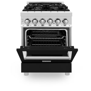 ZLINE 24" 2.8 cu ft Dual Fuel Range with Gas Stove and Electric Oven in Stainless Steel and Black Matte Door (RA-BLM-24)