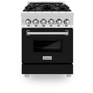 ZLINE 24" 2.8 cu ft Dual Fuel Range with Gas Stove and Electric Oven in Stainless Steel and Black Matte Door (RA-BLM-24)