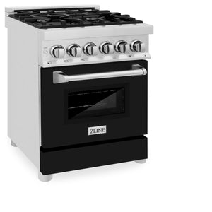 ZLINE 24" 2.8 cu ft Dual Fuel Range with Gas Stove and Electric Oven in Stainless Steel and Black Matte Door (RA-BLM-24)