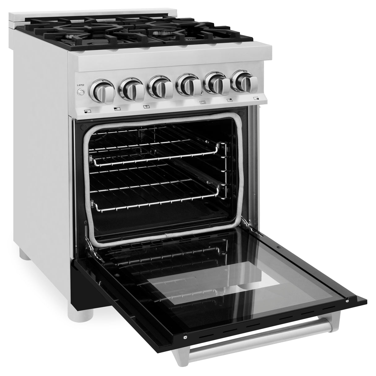 ZLINE 24" 2.8 cu ft Dual Fuel Range with Gas Stove and Electric Oven in Stainless Steel and Black Matte Door (RA-BLM-24)