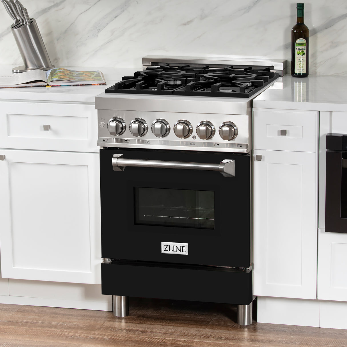 ZLINE 24" 2.8 cu ft Dual Fuel Range with Gas Stove and Electric Oven in Stainless Steel and Black Matte Door (RA-BLM-24)