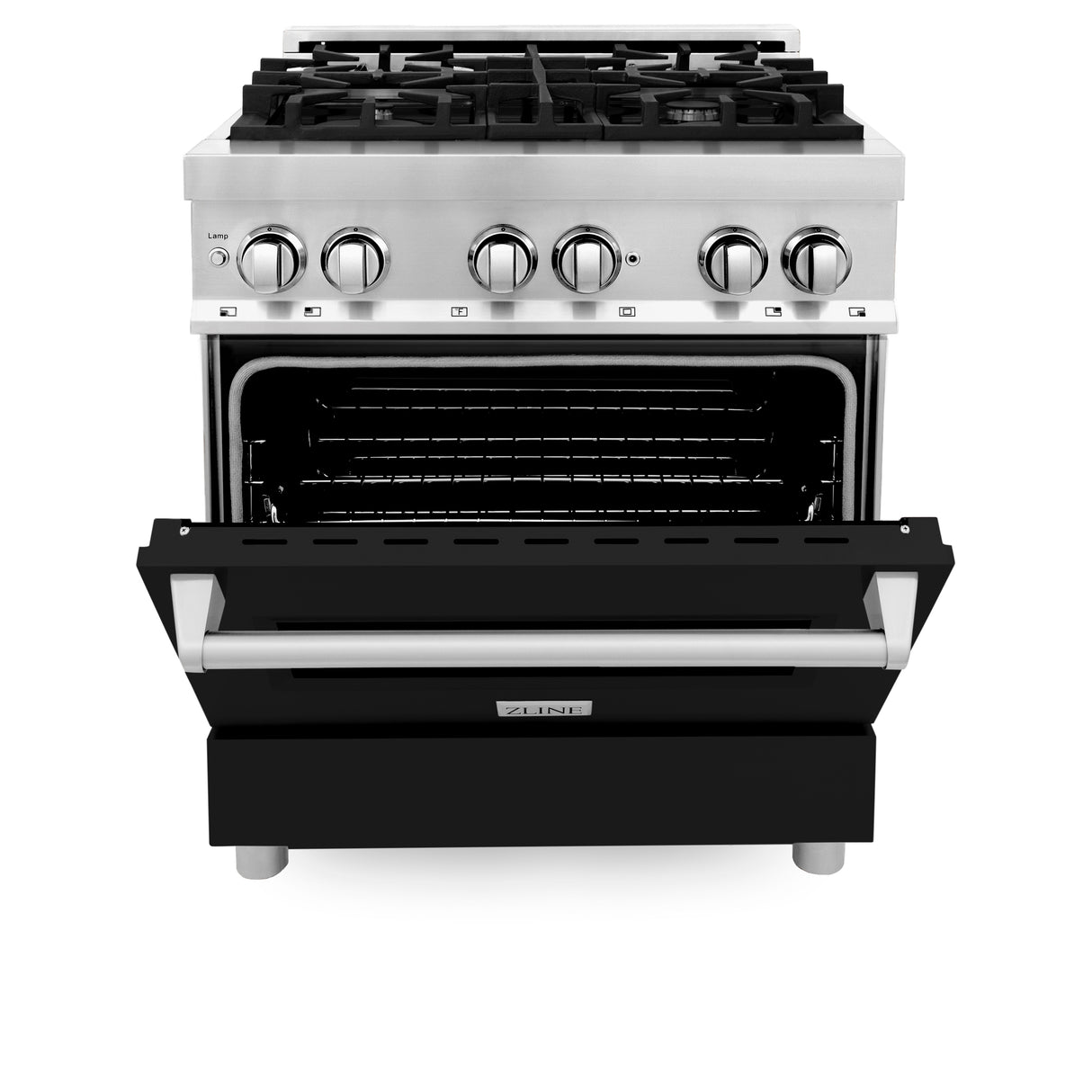 ZLINE 30" 4.0 cu ft Dual Fuel Range with Gas Stove and Electric Oven in Stainless Steel and Black Matte Door (RA-BLM-30)