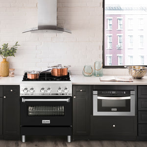 ZLINE 30" 4.0 cu ft Dual Fuel Range with Gas Stove and Electric Oven in Stainless Steel and Black Matte Door (RA-BLM-30)