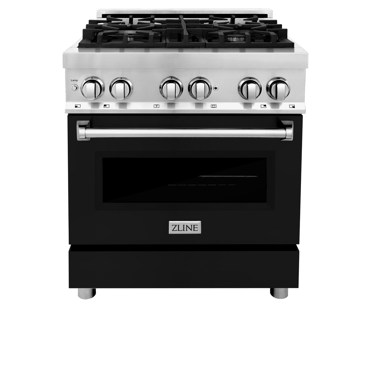 ZLINE 30" 4.0 cu ft Dual Fuel Range with Gas Stove and Electric Oven in Stainless Steel and Black Matte Door (RA-BLM-30)