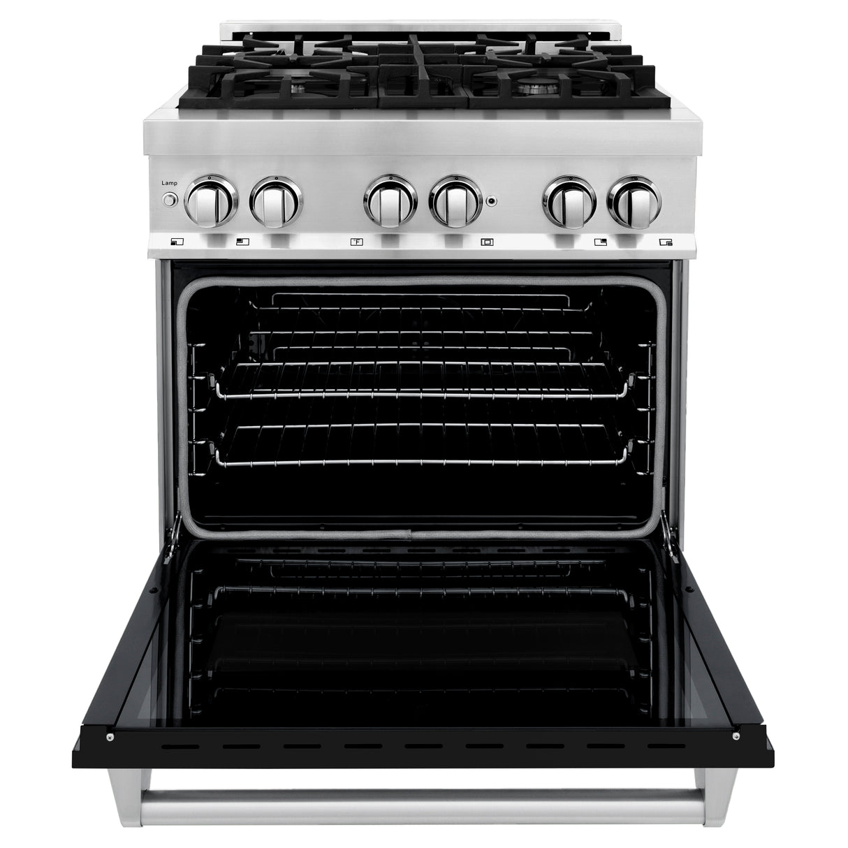 ZLINE 30" 4.0 cu ft Dual Fuel Range with Gas Stove and Electric Oven in Stainless Steel and Black Matte Door (RA-BLM-30)