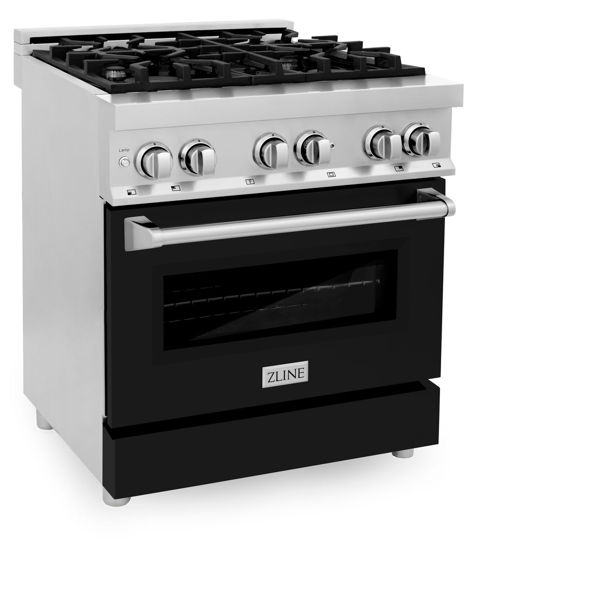 ZLINE 30" 4.0 cu ft Dual Fuel Range with Gas Stove and Electric Oven in Stainless Steel and Black Matte Door (RA-BLM-30)