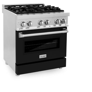 ZLINE 30" 4.0 cu ft Dual Fuel Range with Gas Stove and Electric Oven in Stainless Steel and Black Matte Door (RA-BLM-30)