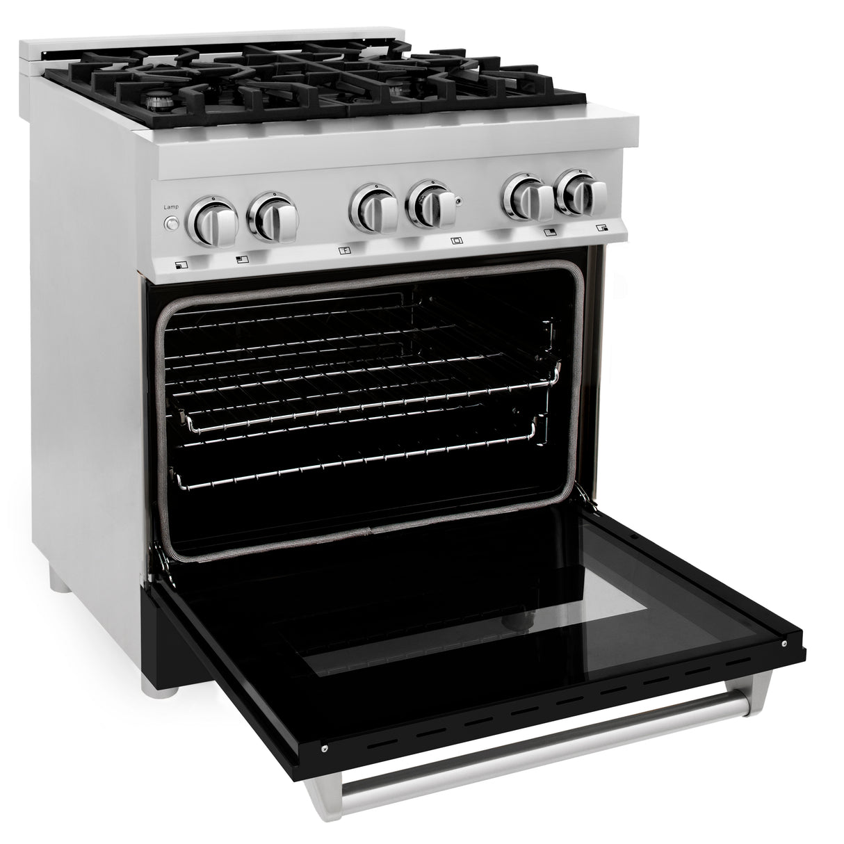 ZLINE 30" 4.0 cu ft Dual Fuel Range with Gas Stove and Electric Oven in Stainless Steel and Black Matte Door (RA-BLM-30)