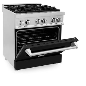 ZLINE 30" 4.0 cu ft Dual Fuel Range with Gas Stove and Electric Oven in Stainless Steel and Black Matte Door (RA-BLM-30)