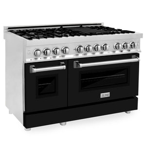 ZLINE 48" 6.0 cu ft Dual Fuel Range with Gas Stove and Electric Oven in Stainless Steel and Black Matte Door (RA-BLM-48)