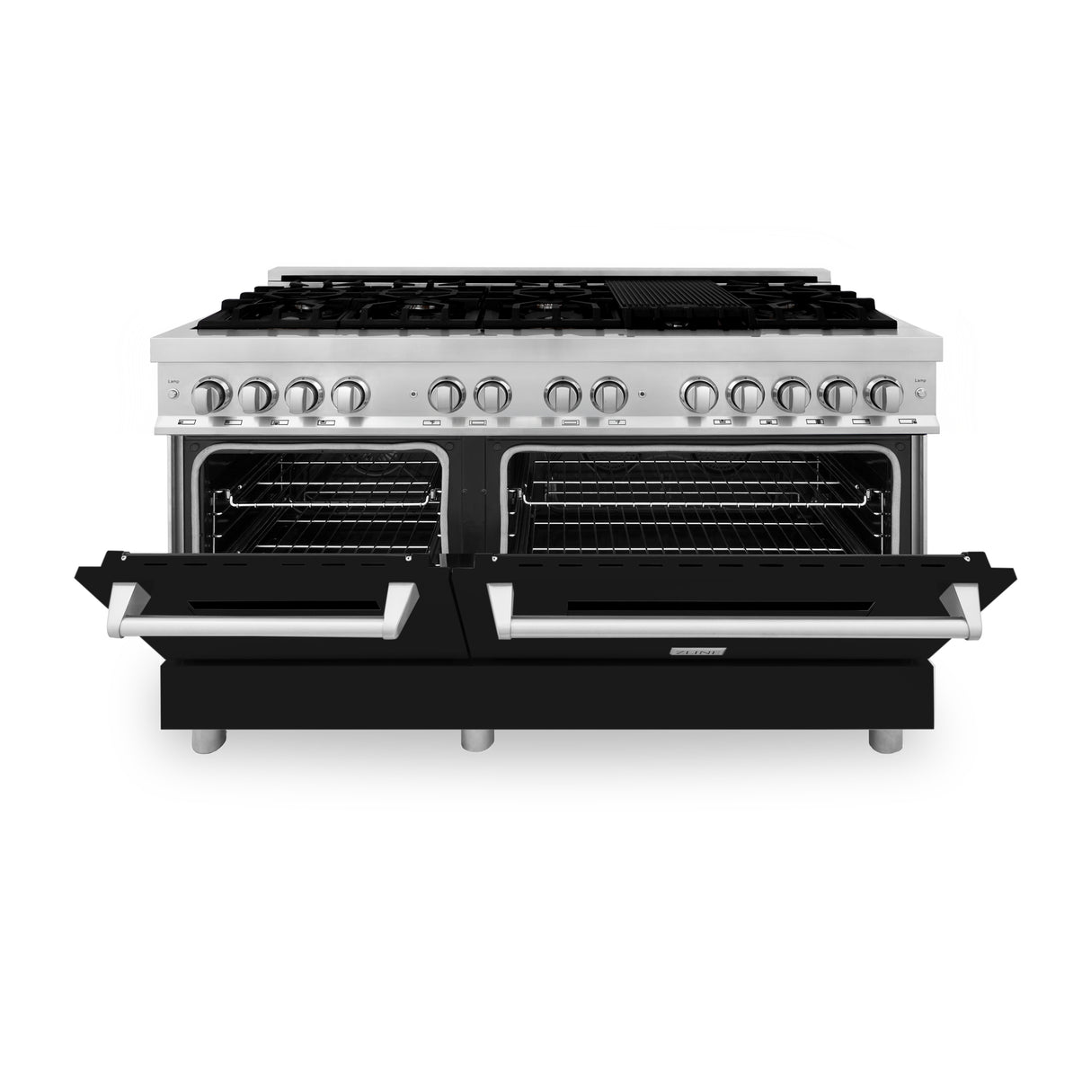 ZLINE 60" 7.4 cu ft Dual Fuel Range with Gas Stove and Electric Oven in Stainless Steel and Black Matte Door (RA-BLM-60)