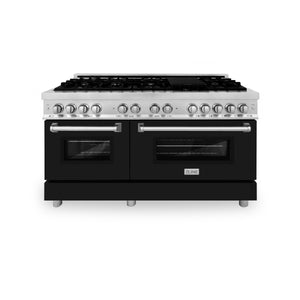 ZLINE 60" 7.4 cu ft Dual Fuel Range with Gas Stove and Electric Oven in Stainless Steel and Black Matte Door (RA-BLM-60)