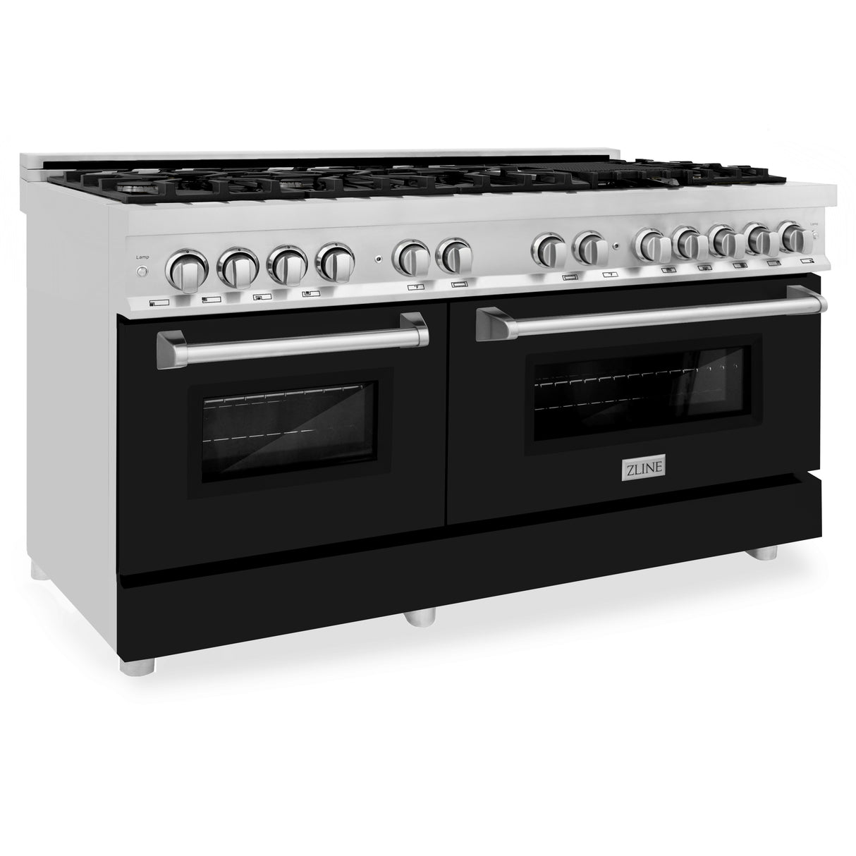 ZLINE 60" 7.4 cu ft Dual Fuel Range with Gas Stove and Electric Oven in Stainless Steel and Black Matte Door (RA-BLM-60)