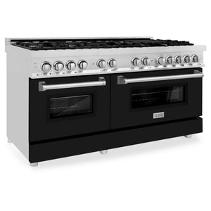 ZLINE 60" 7.4 cu ft Dual Fuel Range with Gas Stove and Electric Oven in Stainless Steel and Black Matte Door (RA-BLM-60)