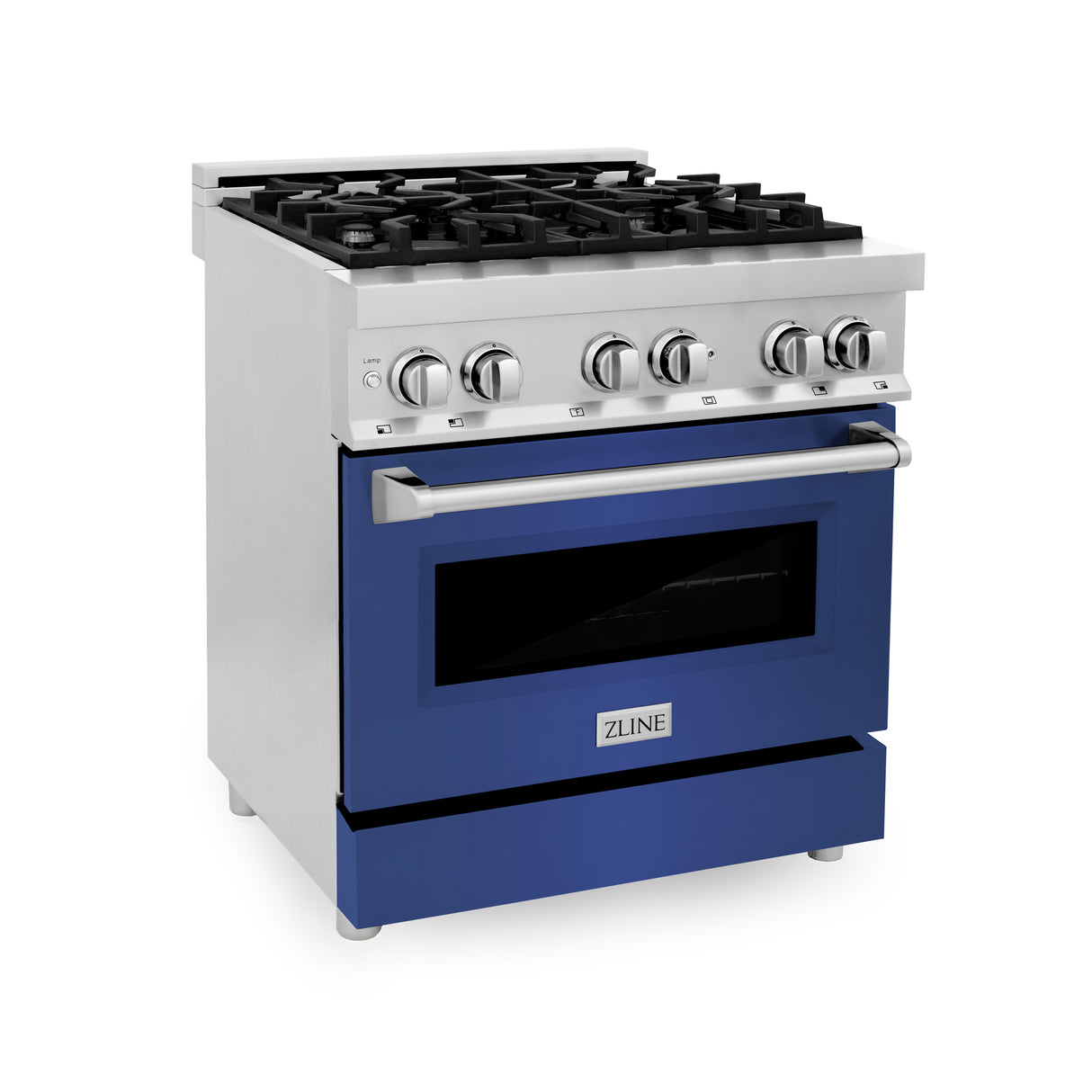 ZLINE 30" 4.0 cu ft Dual Fuel Range with Gas Stove and Electric Oven in Stainless Steel and Blue Matte Door (RA-BM-30)