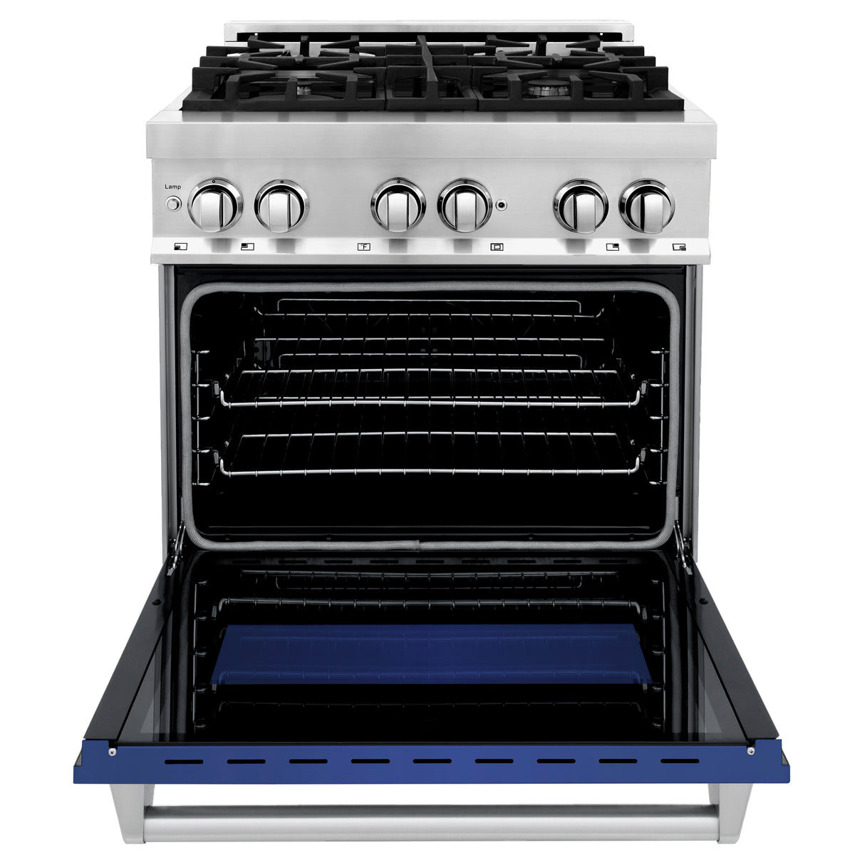 ZLINE 30" 4.0 cu ft Dual Fuel Range with Gas Stove and Electric Oven in Stainless Steel and Blue Matte Door (RA-BM-30)