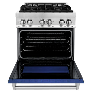 ZLINE 30" 4.0 cu ft Dual Fuel Range with Gas Stove and Electric Oven in Stainless Steel and Blue Matte Door (RA-BM-30)