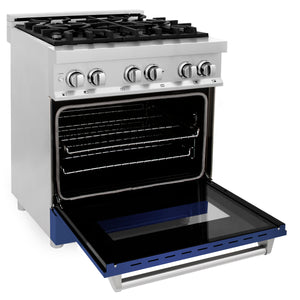 ZLINE 30" 4.0 cu ft Dual Fuel Range with Gas Stove and Electric Oven in Stainless Steel and Blue Matte Door (RA-BM-30)