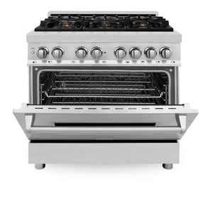 ZLINE 36" 4.6 cu ft Dual Fuel Range with Gas Stove and Electric Oven in Stainless Steel with Brass Burners (RA-BR-36)