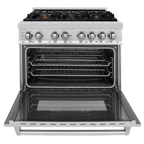 ZLINE 36" 4.6 cu ft Dual Fuel Range with Gas Stove and Electric Oven in Stainless Steel with Brass Burners (RA-BR-36)