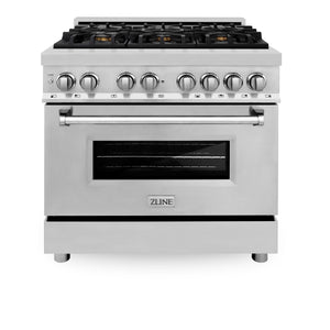 ZLINE 36" 4.6 cu ft Dual Fuel Range with Gas Stove and Electric Oven in Stainless Steel with Brass Burners (RA-BR-36)