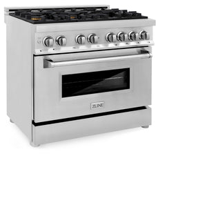 ZLINE 36" 4.6 cu ft Dual Fuel Range with Gas Stove and Electric Oven in Stainless Steel with Brass Burners (RA-BR-36)