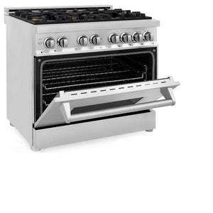 ZLINE 36" 4.6 cu ft Dual Fuel Range with Gas Stove and Electric Oven in Stainless Steel with Brass Burners (RA-BR-36)