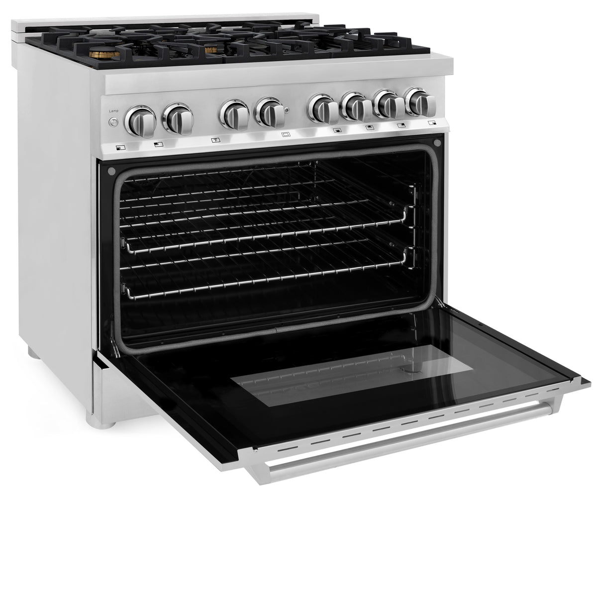 ZLINE 36" 4.6 cu ft Dual Fuel Range with Gas Stove and Electric Oven in Stainless Steel with Brass Burners (RA-BR-36)