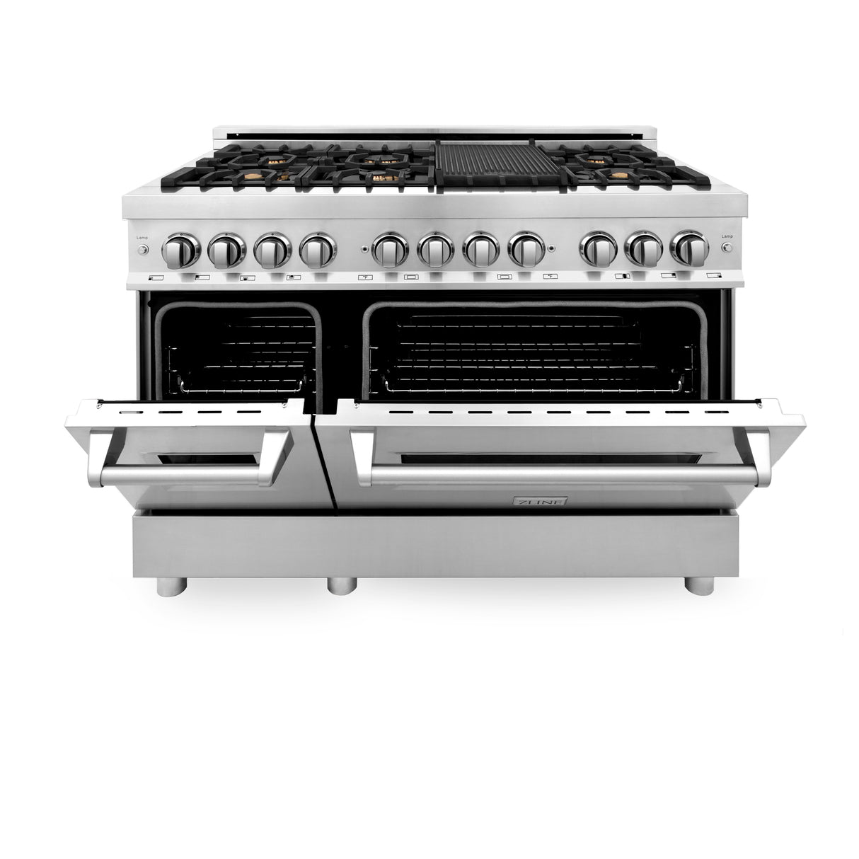 ZLINE 48" 6.0 cu ft Dual Fuel Range with Gas Stove and Electric Oven in Stainless Steel with Brass Burners (RA-BR-48)