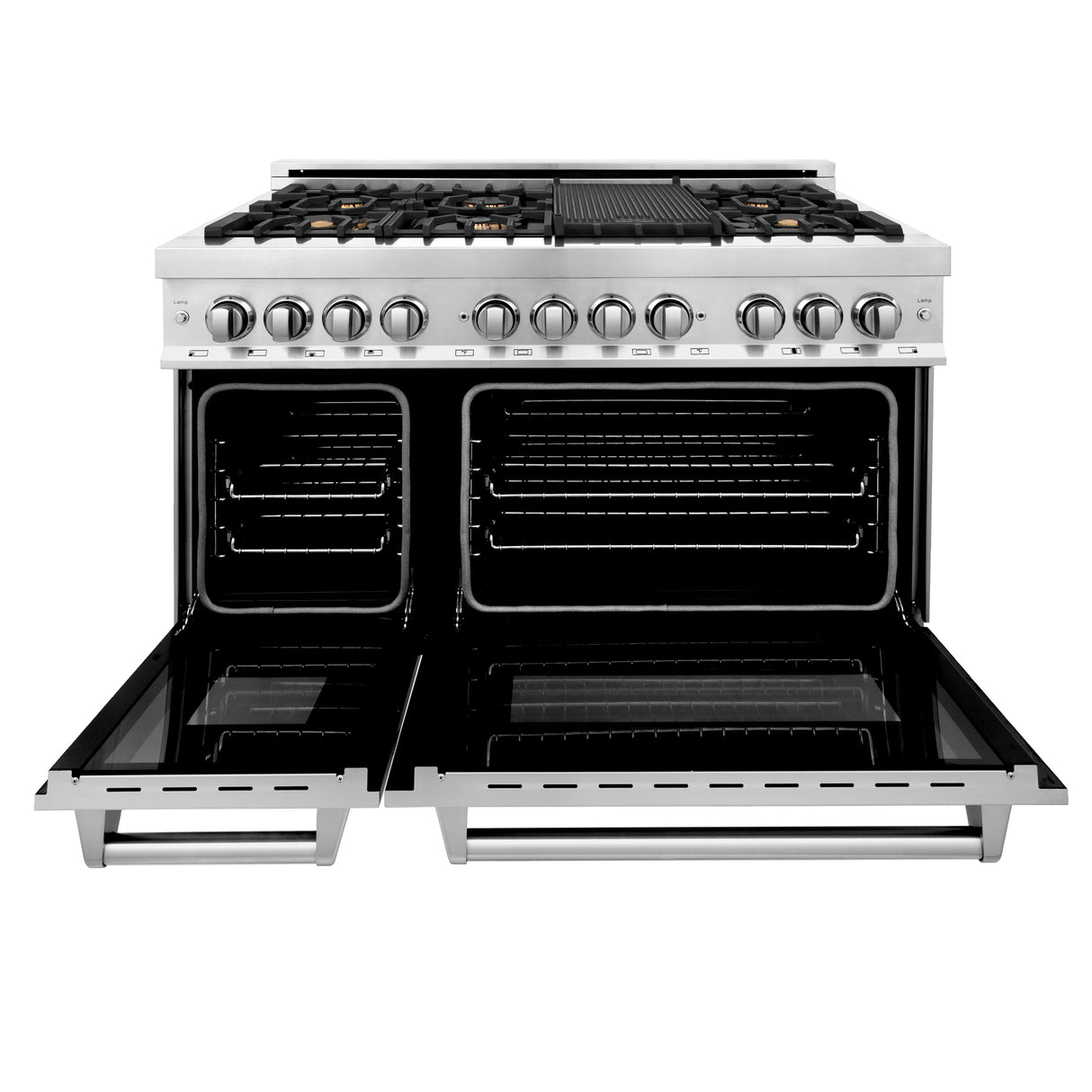 ZLINE 48" 6.0 cu ft Dual Fuel Range with Gas Stove and Electric Oven in Stainless Steel with Brass Burners (RA-BR-48)