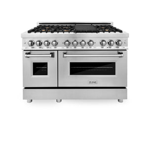 ZLINE 48" 6.0 cu ft Dual Fuel Range with Gas Stove and Electric Oven in Stainless Steel with Brass Burners (RA-BR-48)