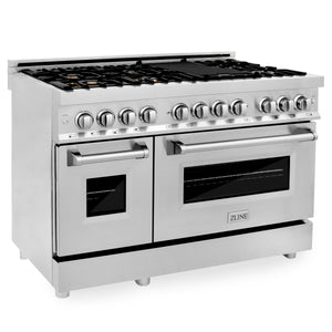 ZLINE 48" 6.0 cu ft Dual Fuel Range with Gas Stove and Electric Oven in Stainless Steel with Brass Burners (RA-BR-48)