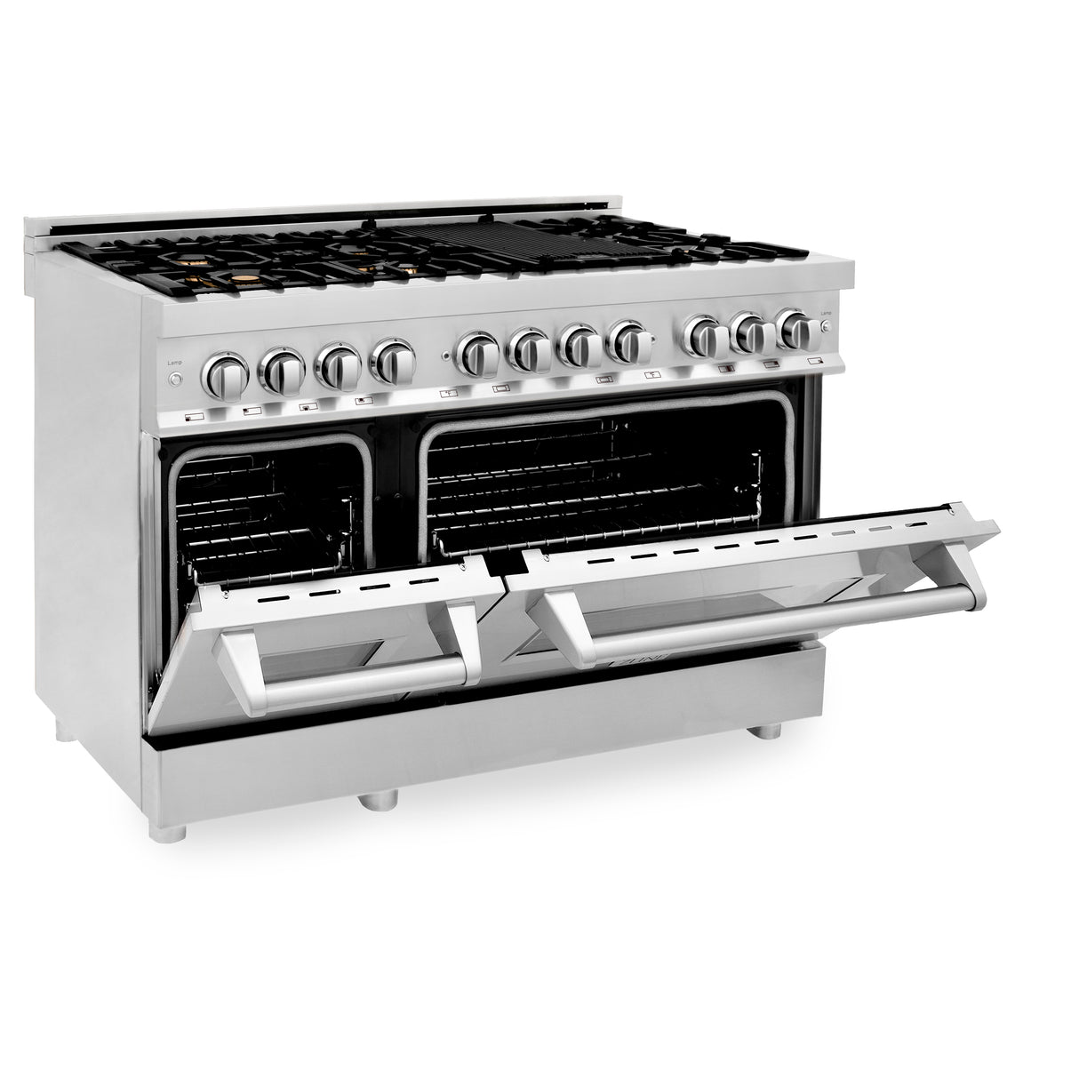 ZLINE 48" 6.0 cu ft Dual Fuel Range with Gas Stove and Electric Oven in Stainless Steel with Brass Burners (RA-BR-48)