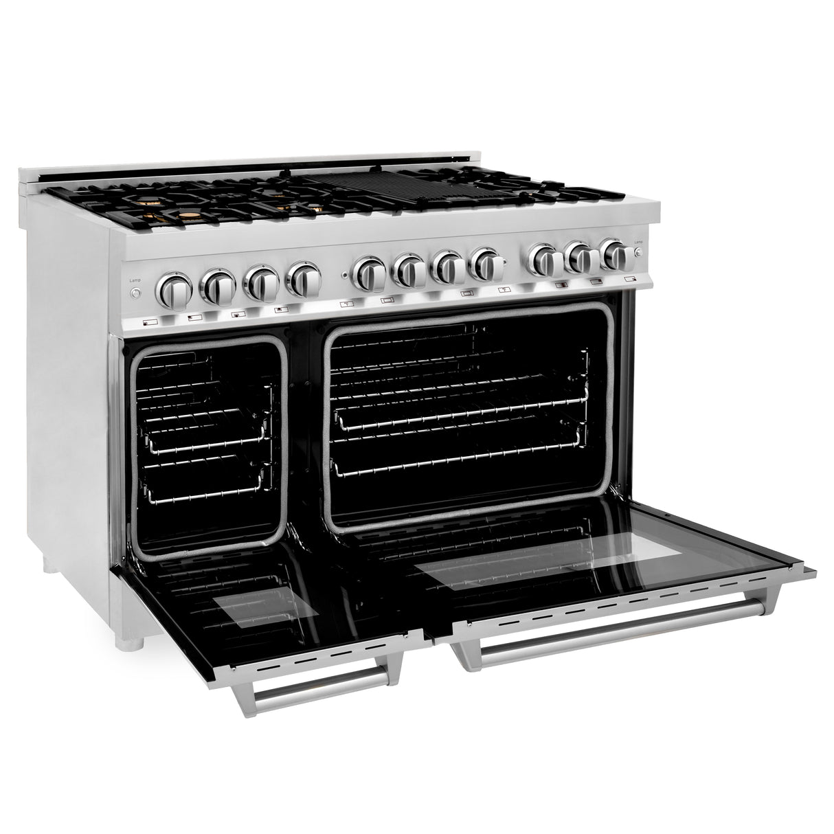 ZLINE 48" 6.0 cu ft Dual Fuel Range with Gas Stove and Electric Oven in Stainless Steel with Brass Burners (RA-BR-48)