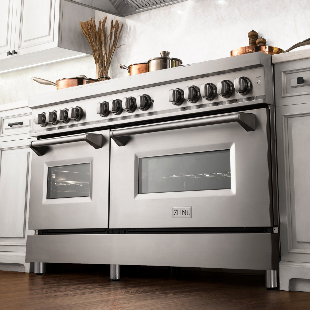 ZLINE 60" 7.4 cu ft Dual Fuel Range with Gas Stove and Electric Oven in Stainless Steel with Brass Burners (RA-BR-60)