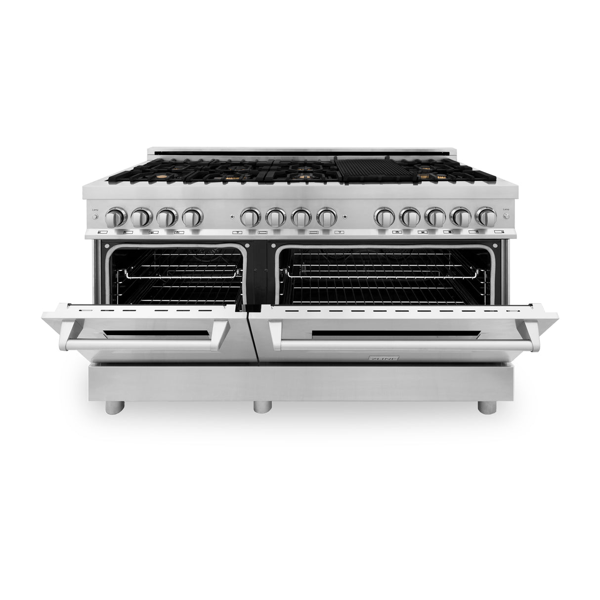 ZLINE 60" 7.4 cu ft Dual Fuel Range with Gas Stove and Electric Oven in Stainless Steel with Brass Burners (RA-BR-60)