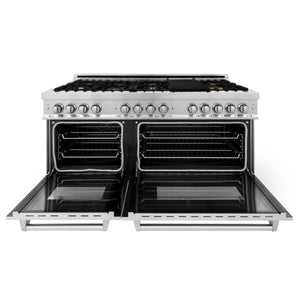 ZLINE 60" 7.4 cu ft Dual Fuel Range with Gas Stove and Electric Oven in Stainless Steel with Brass Burners (RA-BR-60)