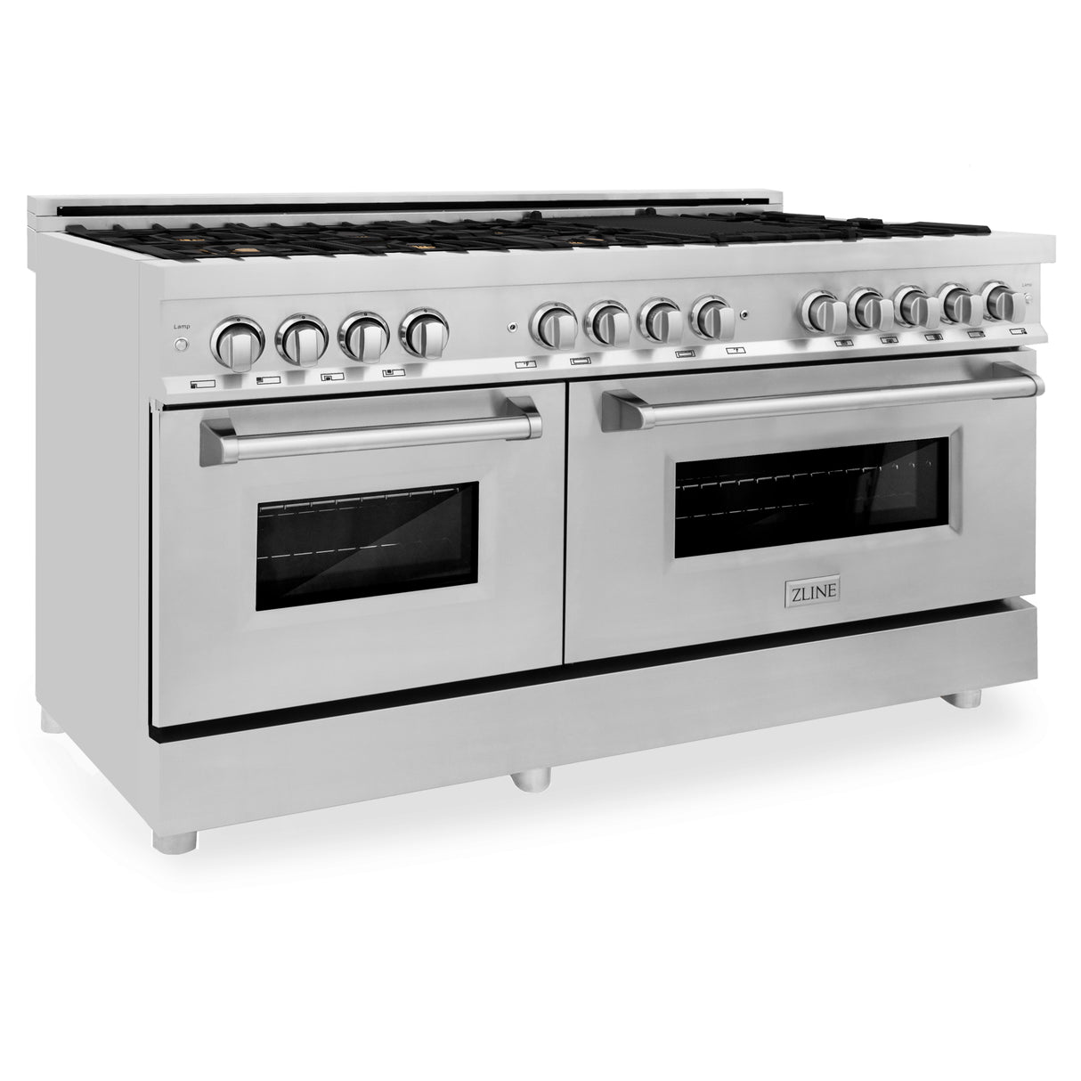 ZLINE 60" 7.4 cu ft Dual Fuel Range with Gas Stove and Electric Oven in Stainless Steel with Brass Burners (RA-BR-60)