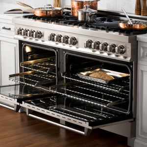 ZLINE 60" 7.4 cu ft Dual Fuel Range with Gas Stove and Electric Oven in Stainless Steel with Brass Burners (RA-BR-60)