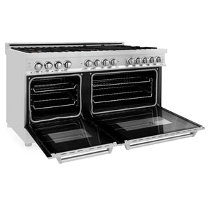 ZLINE 60" 7.4 cu ft Dual Fuel Range with Gas Stove and Electric Oven in Stainless Steel with Brass Burners (RA-BR-60)